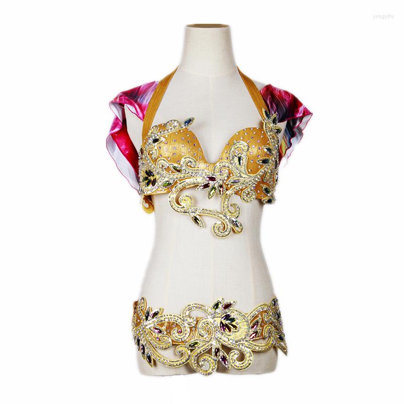 

Stage Wear Top Grade Egyptian Belly Dancing Clothes Oriental Dance Costume Set Gold Beaded Bra And Belt 2pcs, Picture shown