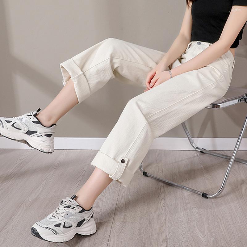 

Women's Pants Women's Solid Wide Leg Jeans High Waist Ankle-length Rolled Hem Trousers Female 2023 Spring Lady Casual All-match Trouser, Cropped trousers