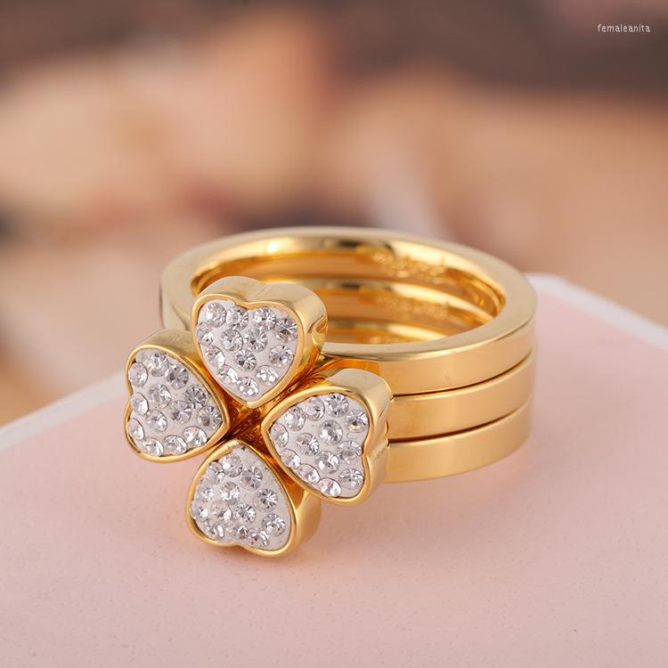 

Wedding Rings Wholesale Bulk Job 10Pcs Stainless Steel Ring Band CZ Heart Gold Luxury Lucky Engagement Party Valentine Gift FREE