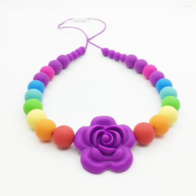 

Chains 2023 Luxury Fashion Jewelry Silicone Necklace Rainbow Flower Rose Beads For Teething