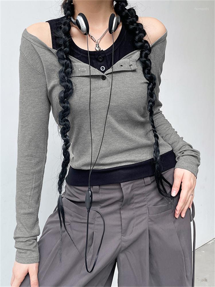 

Women' Blouses Women Y2K Vintage Graphic Print Top Long Sleeve Grunge Fairycore Tops Aesthetic Basic Slim Fit Tee Shirt Streetwear, Gray