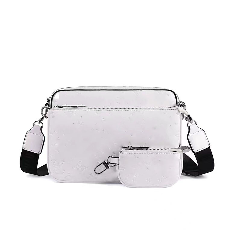 

New men's embossed shoulder bag stylish three-piece bag, White