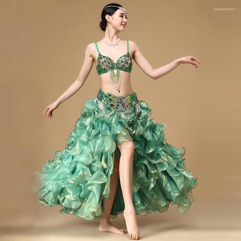 

Stage Wear 2023 Performance Luxury Belly Dancing Egyptian Costumes Oriental Style Rhinestone Bra Belt Skirt Dance 3pcs, Picture shown