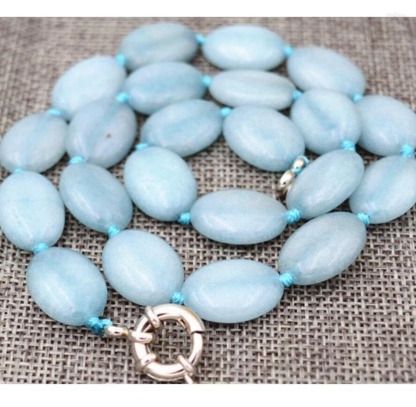 

Chains Fashion Jewelry 13x18mm Natural Aquamarine Flat Oval Gemstone Beads Necklace 18inch