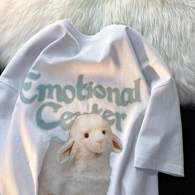 

Men' T Shirts American Lamb Pattern Short Sleeved Shirt For Men And Women In Summer Loose Cool Design Student Casual Half Sleeve, Apricot