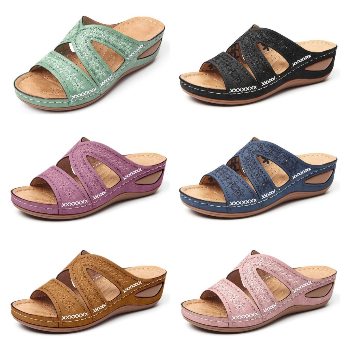 

Designer women cool sandals, slippers women wedges fish mouth thick bottom bigger sizes 35-43 shoes multicolor women slippers embroidered fashion style slides HBP, Pink