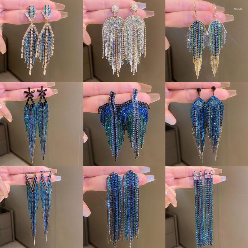 

Dangle Earrings 925 Silver Needle Inlaid Rhinestone Geometric Long Tassel Exaggerated Personalized Minority Design Women Jewelry