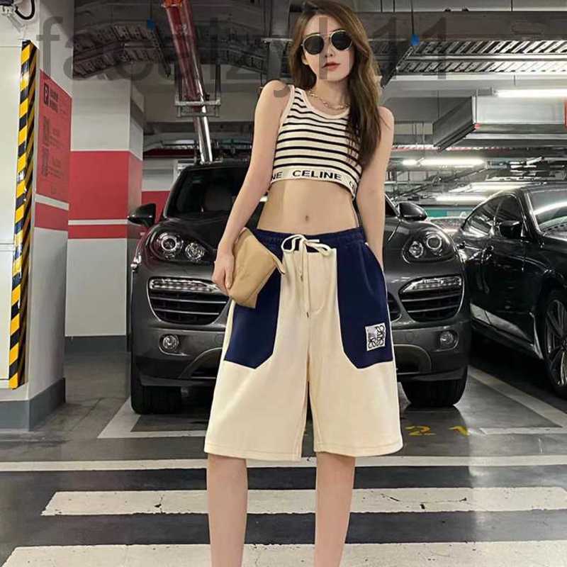 

Women' Shorts Designer Summer New Cotton Capris Dual Color Panel Temperament Relaxed Versatile High Edition NPUV, Apricot