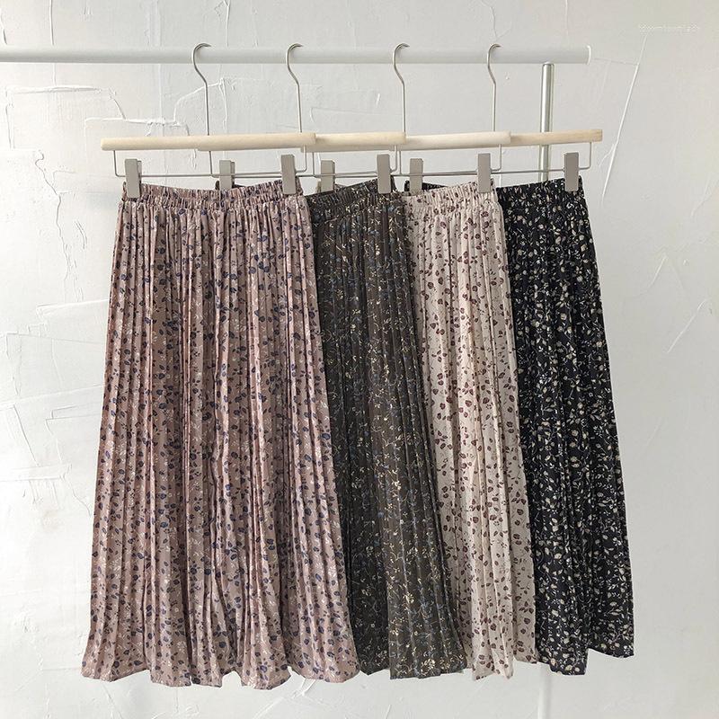 

Skirts 2023 Summer Arrival Elastic High Waist Slim Retro Floral Skirt Casual Wild Loose Women A-line Pleated, Style3