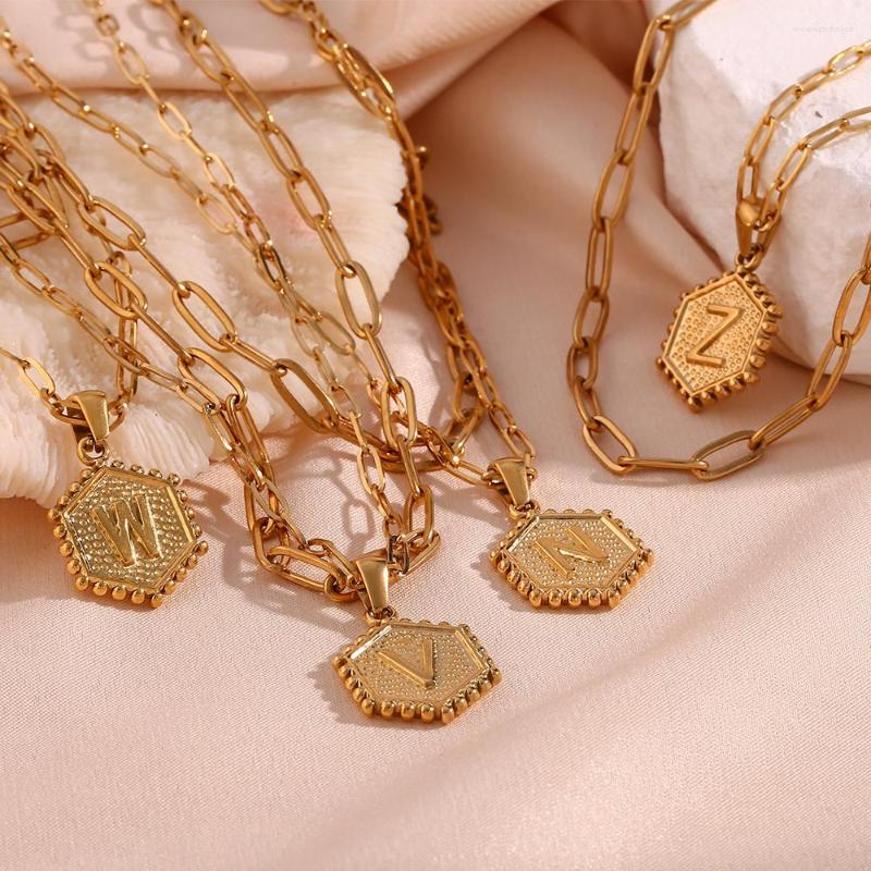 

Pendant Necklaces Must-have Hexagonal Shape A-Z 26 Alphabet Letters For Woman Double Layer Link Chain Gold Plated Initial Necklace