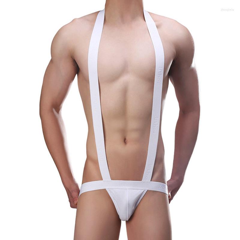 

Underpants Male Underwear Jackstraps Sexy Shoulder Strap Jumpsuit Wrestling Bodysuit Nightclub High Elastic Cotton Backless Erotic Panties, Black