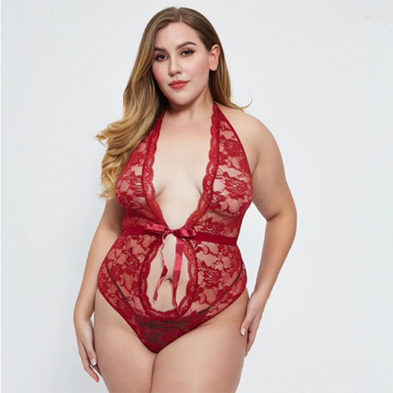 

Bras Sets 2023 Plus Size Deep V Neck Embroidery Bodysuit Women Strap Backless Transparent Sexy Lace Body Romper Summer Hollow Jumpsuit