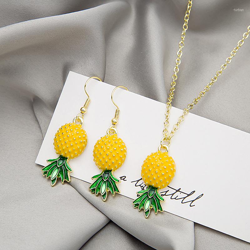 

Necklace Earrings Set Japanese And Korean Style Fresh Fruit Pineapple Sweet Lovely Creative Interesting Female, Picture shown