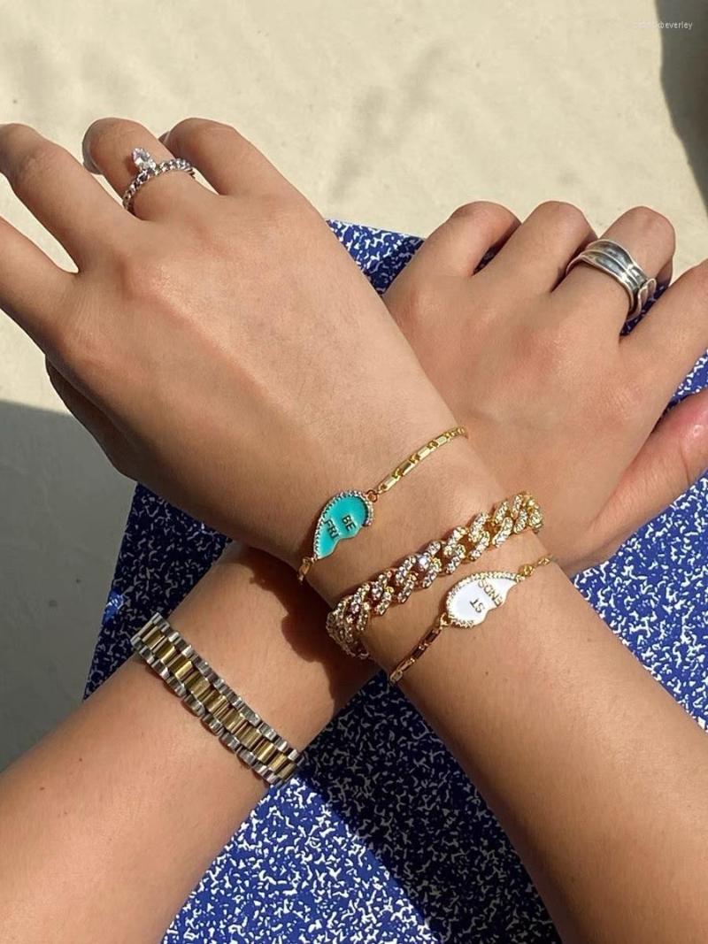 

Charm Bracelets Women Enamel Brass Copper Heart Set Of Two Friend Cubic Zirconia Rhinstone Bracelet