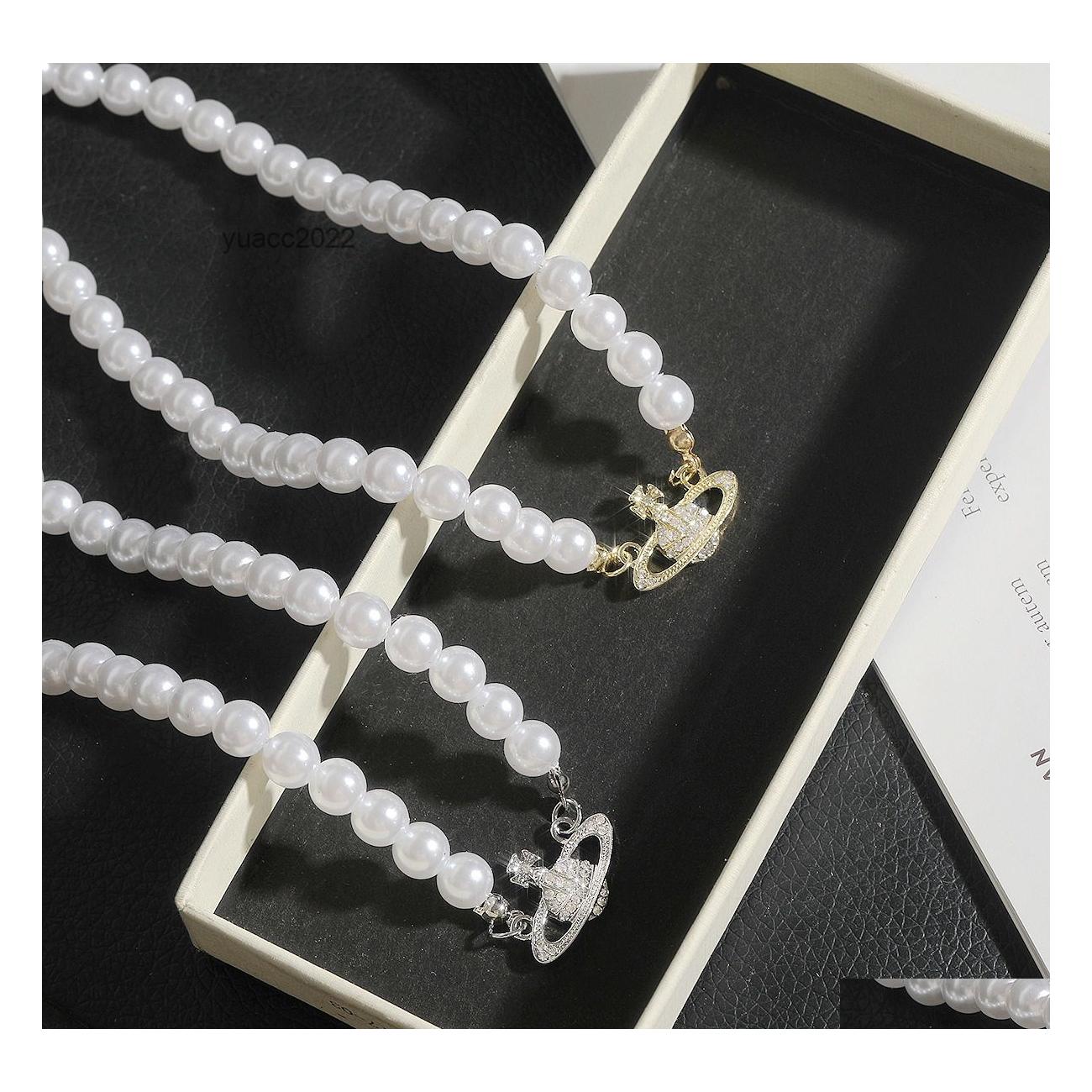 

2016 Pendant Necklaces West Vivian Westwood Pearl Necklace Fl Of Diamond Earth Planet Jewelry Y2K Drop Delivery Pendants Dhg2V