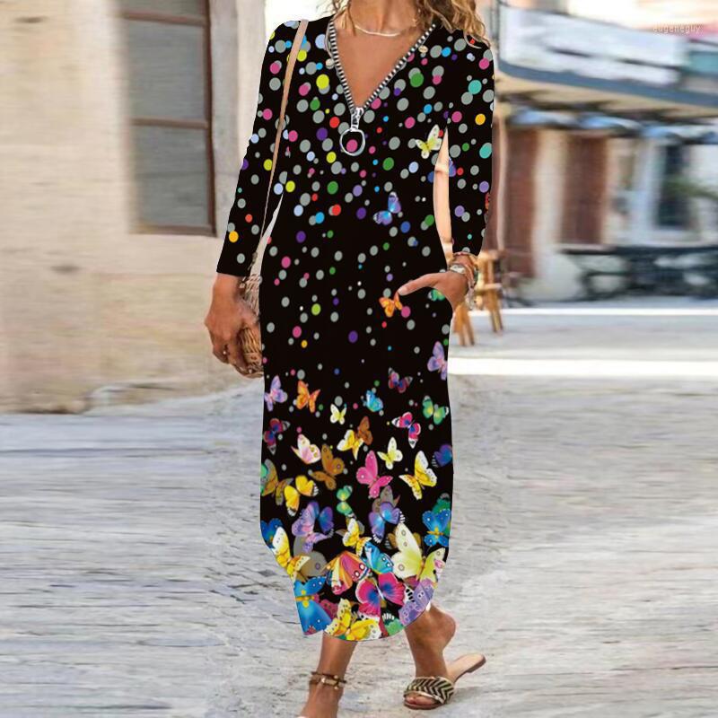 

Casual Dresses Autumn Fashion Bohemian Women Dress Maxi Vintage Woman Clothes Loose Robe Femme Print Beach Ladies Long Vestidos, Big butterfly