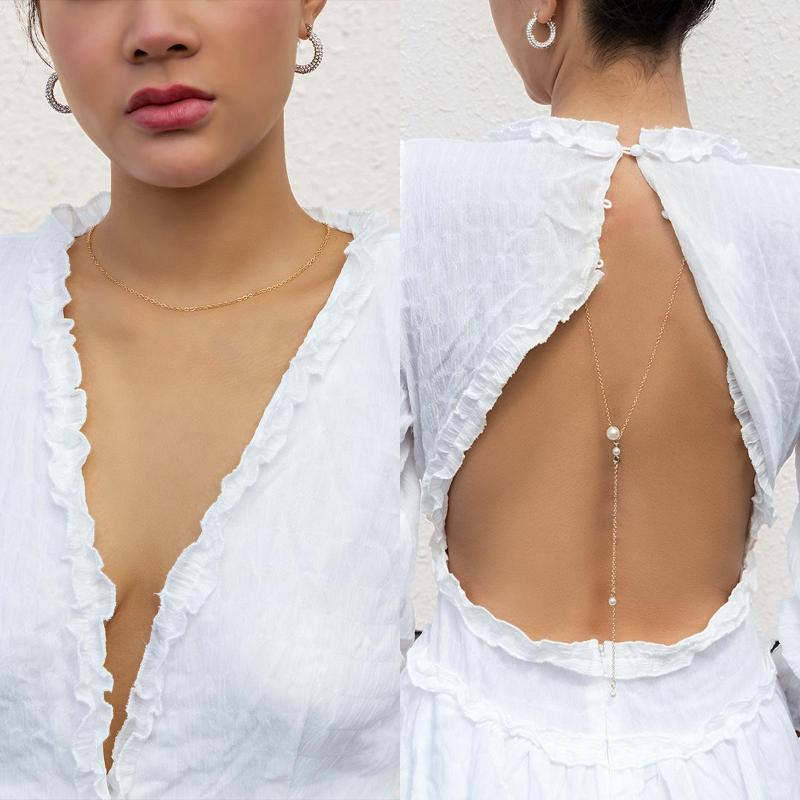 

Chains Boho Imitation Pearl Tassel Pendant Necklace 2023 Simple Gold Color Metal Back Girl Fashion Charm Jewelry