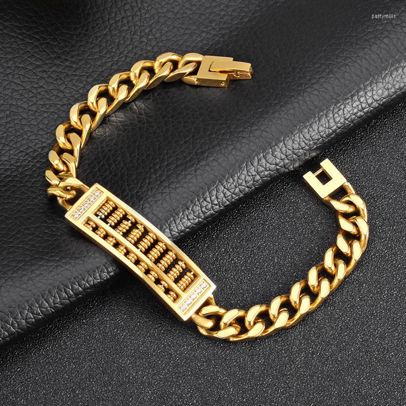 

Link Bracelets BC Women Men Gold Sliver Color Stainless SteeChain Bracelet Abacus Bangle Decoration Rhinestone Personalized Jewelry