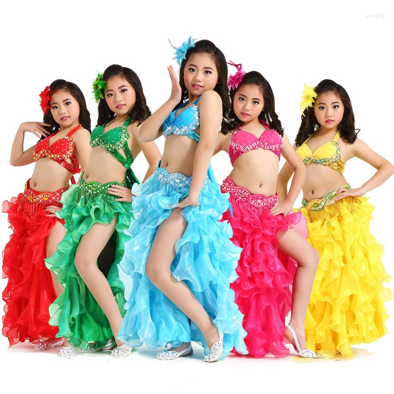 

Stage Wear Children Belly Dancing Clothes 3-piece Oriental Outfit Bra Belt Skirt Girls Dance Costume Set Professional #860, Fuchsia bra belt ski