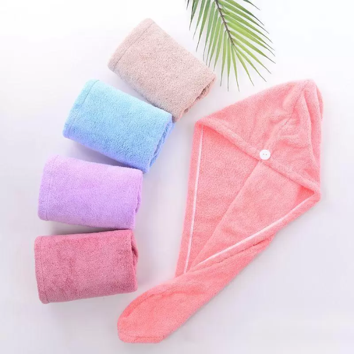 Microfiber bath tools solid color hair drying cap women absorbent quick-drying long hood coral fleece towel ST039