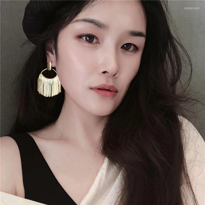 

Hoop Earrings Fashion Weird 925 Silver Needle Gold Tassel Design Personality