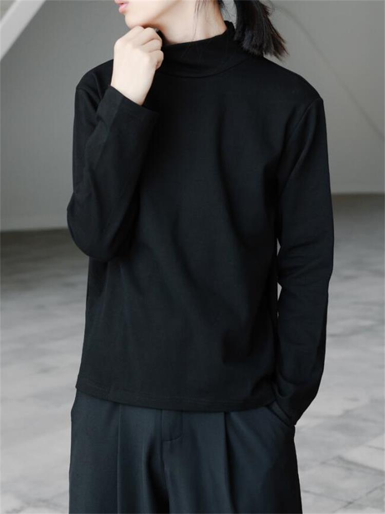 

Men's T Shirts Long Sleeve T-Shirt Spring And Autumn Small High Collar Neutral Minimalist Casual Loose Large Size T-ShirtMen's, Black