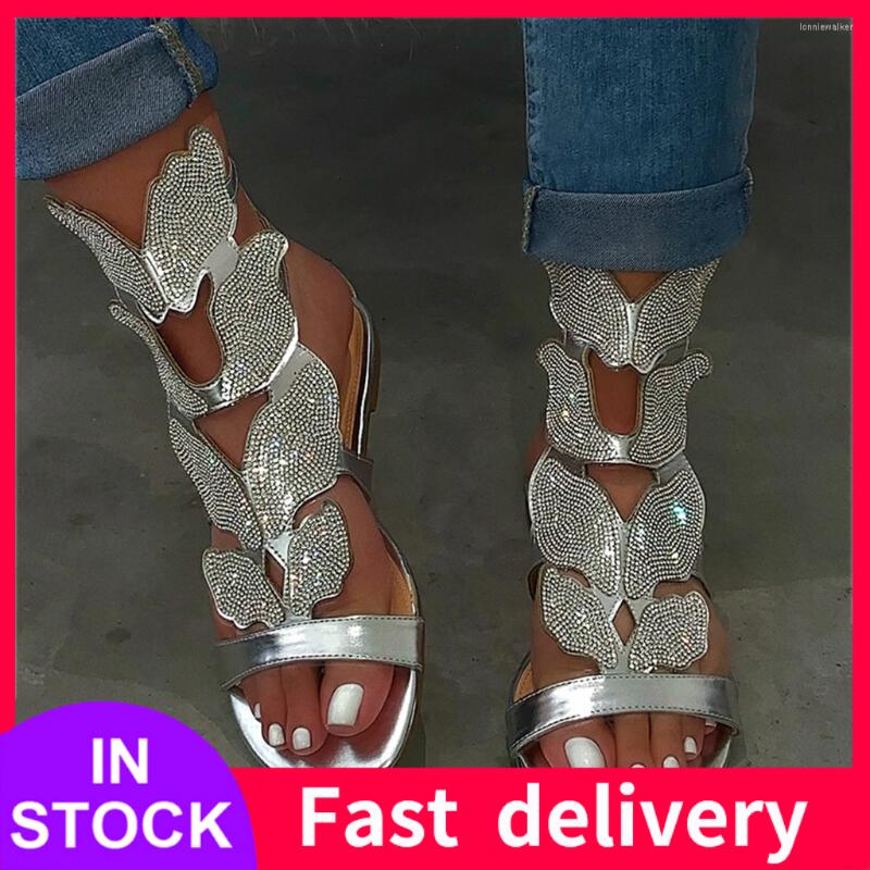 

Sandals Summer Women Rhinestone Shoes Ladies Zapatos Woman Casual Crystal Butterfly Open Toe Sandalia, Black