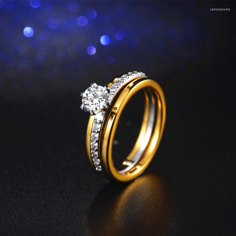 

Wedding Rings With Zircon Sets For Engagement Couples White Gems Silver Plated Argent US# Solitaire Size 6 7 8 9 M02-J0037-0038