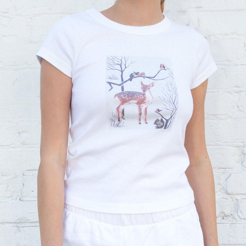 

Women's T Shirts Deer Animal Super Cute Vintage Women Skinny Cotton Summer Tshirts High Quality Streetwear College Girls White Crop Tops, Style2 black