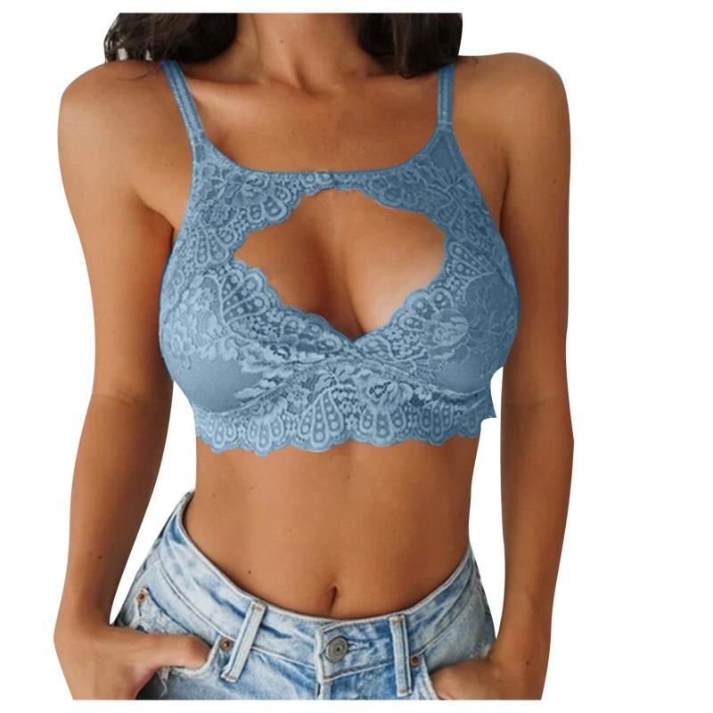 

Bras Girl Lace Sports Bra Xl Fitness Yoga Crop Top Sexy Women Underwear Comfort Vest Belts Women's Hollow Out Running SportswearBras, Blue