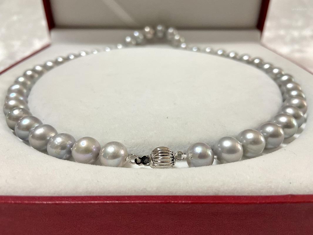 

Chains Specila Price 10-11mm Natural Genuine Cultured Round Gray Pearl Necklace Flaw For Women With Clasp Wedding Gifts