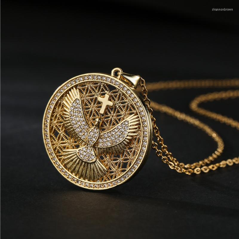 

Pendant Necklaces Exquisite Eagle Cross Necklace Hollow Flower Of Life Glede Zircon Round Charms Stainless Steel Chain Woman Jewelry Gift