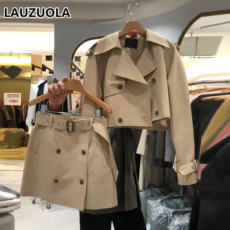 

Two Piece Dress Two Piece Women Cropped Blazer And Mini Skirt Matching Set Spring Fashion Elegant Double Breasted Skirts Suit Outfit 230316, Khaki