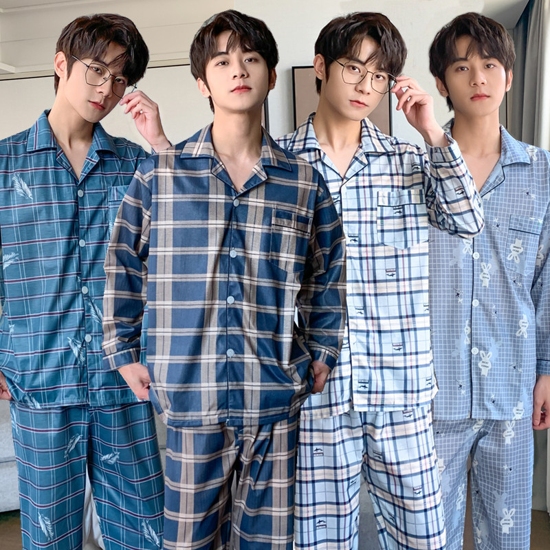 

Men's Sleepwear Men's Pajamas Spring and Autumn Long-sleeved Trousers Cardigan Pajamas Thin Cotton Spring and Summer Homewear Suit 230317, 3395