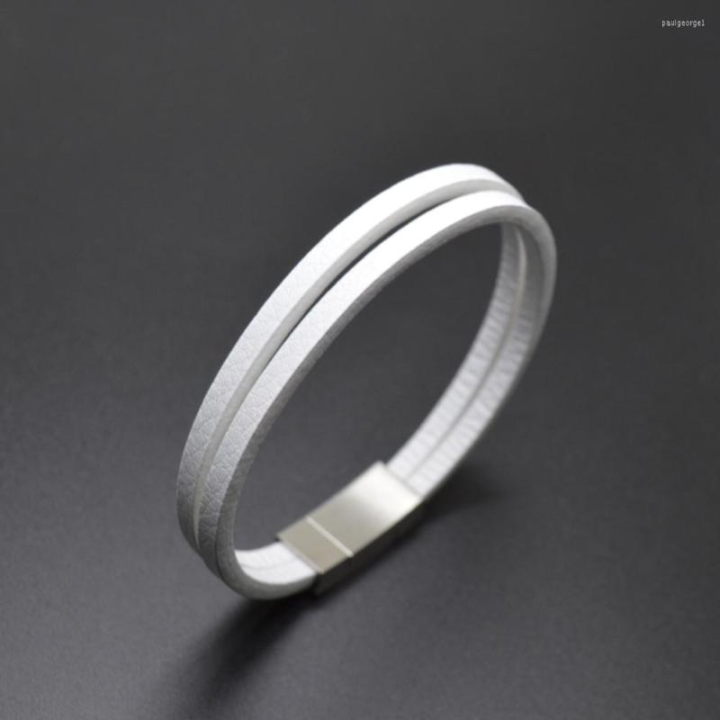 

Strand 5pcs/Lot Engrave Logo 2023 Trendy Men Leatherwear Weave Bracelet Color Contrast Stainless Steel Leather Bangles For Women Gifts