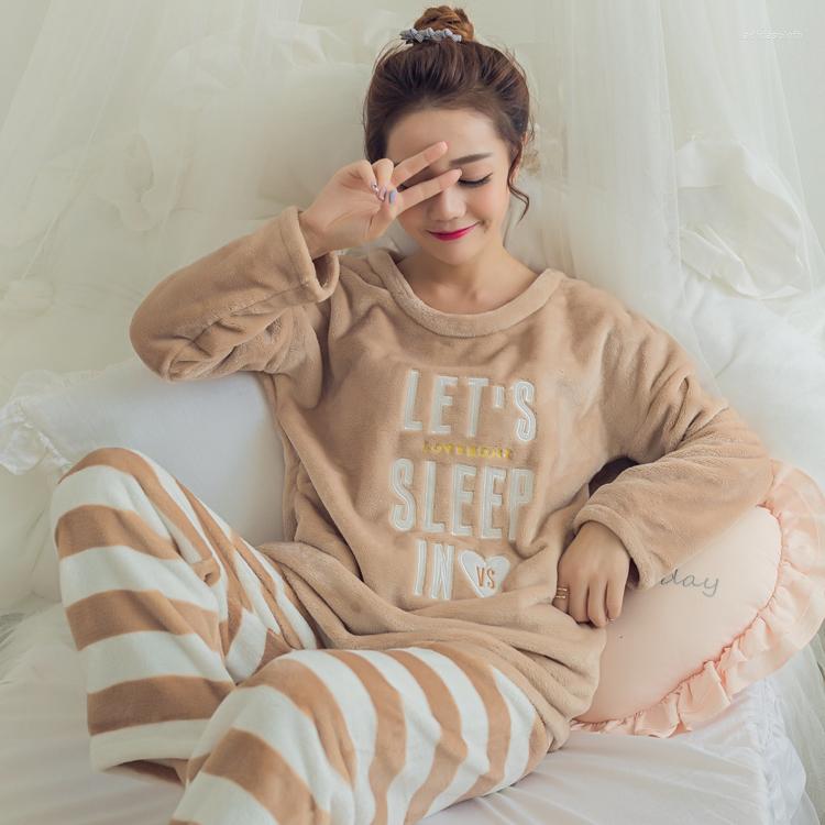 

Women's Sleepwear Female Thicken Coral Fleece Pajamas Korean Version Sweet Cartoon Long Sleeve Home Service Suit Autumn And Winter Women, Puppy pattern