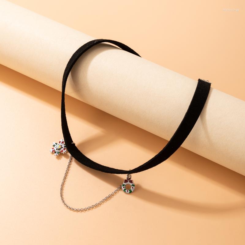 

Chains Trendy Black Rope Clavicle Chain Choker Necklace Colorful Crystal Snow For Women Christmas Jewelry 20842