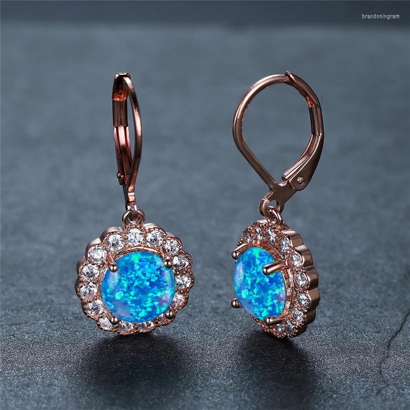 

Hoop Earrings Rose Gold Silver Color Flower White Blue Opal Round Stone Female Cute Sunflower For Women Bijoux