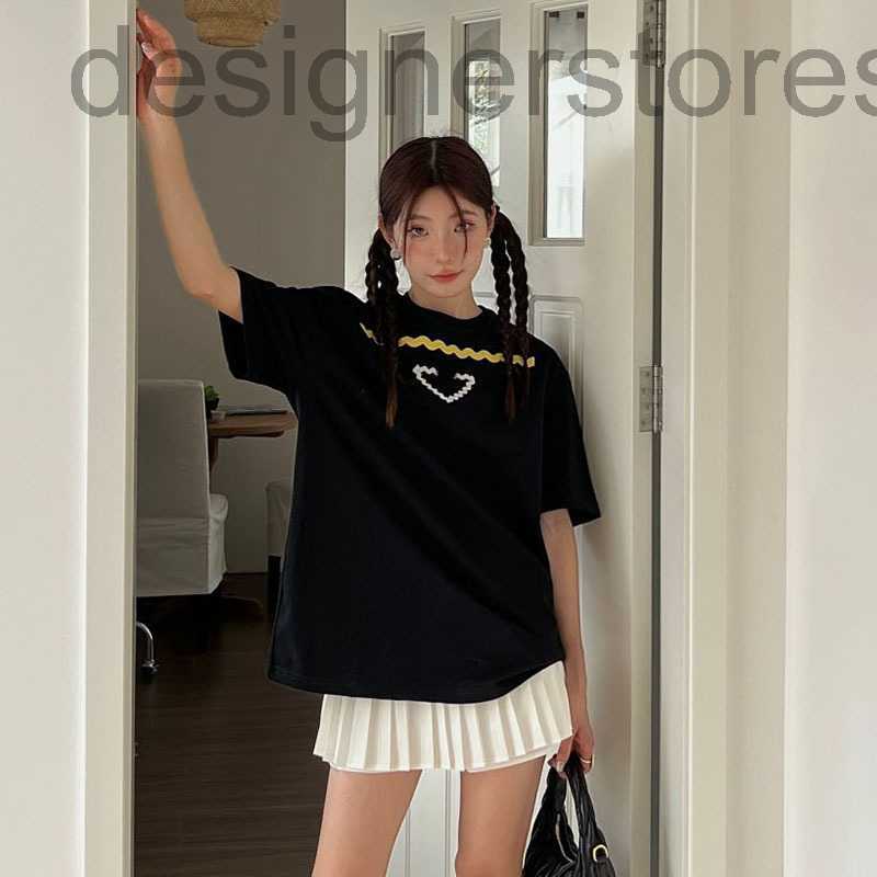 

Women' T-Shirt Designer 2023 spring and summer unisex reverse triangle casual style ribbon embroidery short sleeve XYSJ, Black