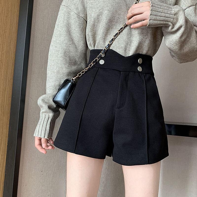 

Women' Shorts 2023 Winter Autumn Korean Style Womens High Waisted Double Breasted Wool Fashion Woolen For Woman Clothes, Beige