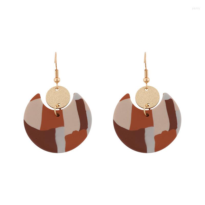 

Dangle Earrings Handmade Polymer Clay Red Orange Moon Gold Plated Disc For Women