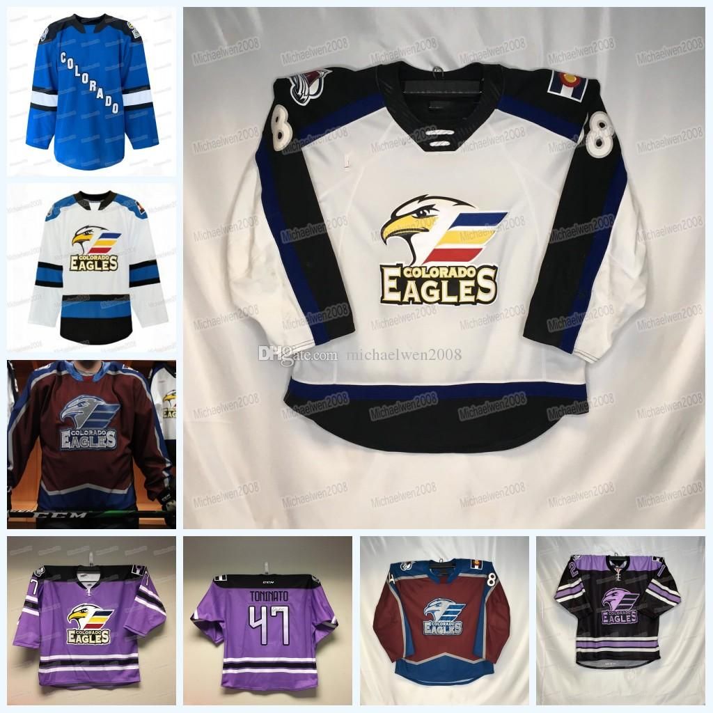 

Hockey Colorado Eagles Hockey Jersey AHL Custom Women Youth Trey Bradley Alex Beaucage Jacob MacDonald Roland McKeown Justin Barron Ryan Wag, Black