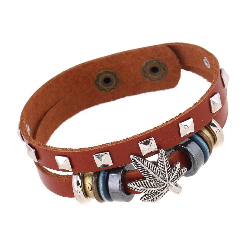 

Tennis Bracelets Vintage Double Layers Brown Genuine Leather Couple Lucky Rivets Wristband Jewelry Accessories