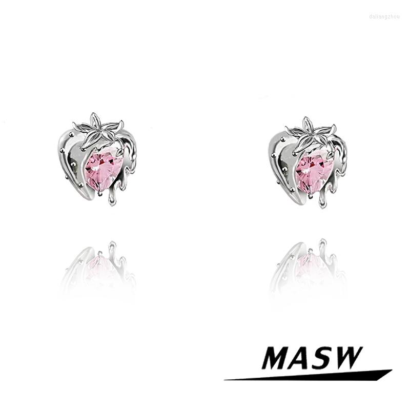 

Stud Earrings MASW Original Design Cool Strawberry Modern Jewelry High Quality Copper Metal Pink Zircon For Women