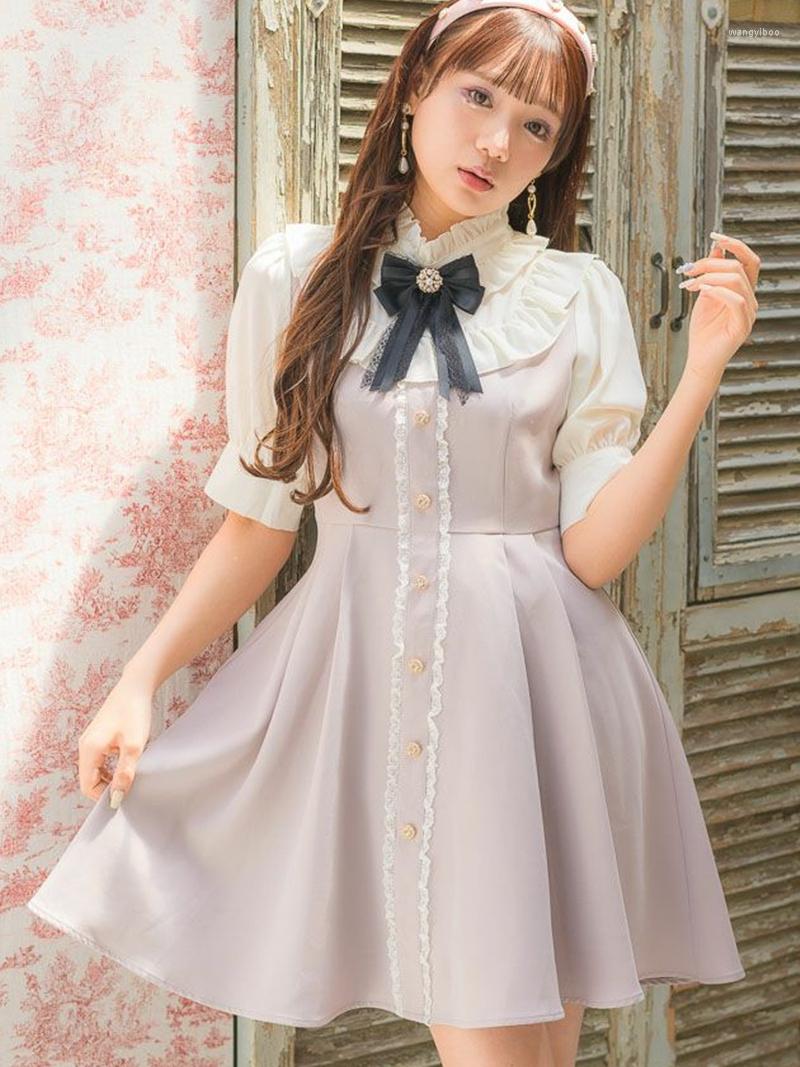 

Casual Dresses Long Sleeve Dress Japanese Style Autumn Women's Short Ruffled Collar Cute Sweet Elegant Pleated, Beige
