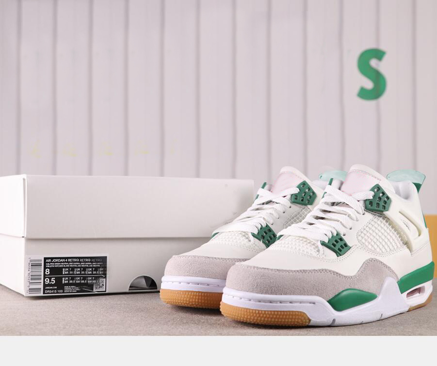 

top SB x 4 Pine Green Men Shoes 4s Sail/Pine Green-Neutral Grey-White Suede Sneakers Basketball Shoes DR5415-103 With Original Box size: us7-13