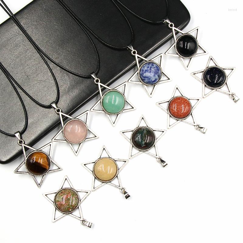 

Pendant Necklaces Natural Stone Five-pointed Star Necklace Tiger's Eye Rose Pink Quartz Crystal Chakra Reiki Healing Rope Chain