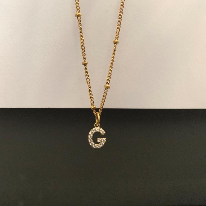 

Pendant Necklaces Gold Color Small Micro Pave CZ Initial Letter Necklace Trendy Zircon Alphabet Charm Stainless Steel Satellite Bead Chain