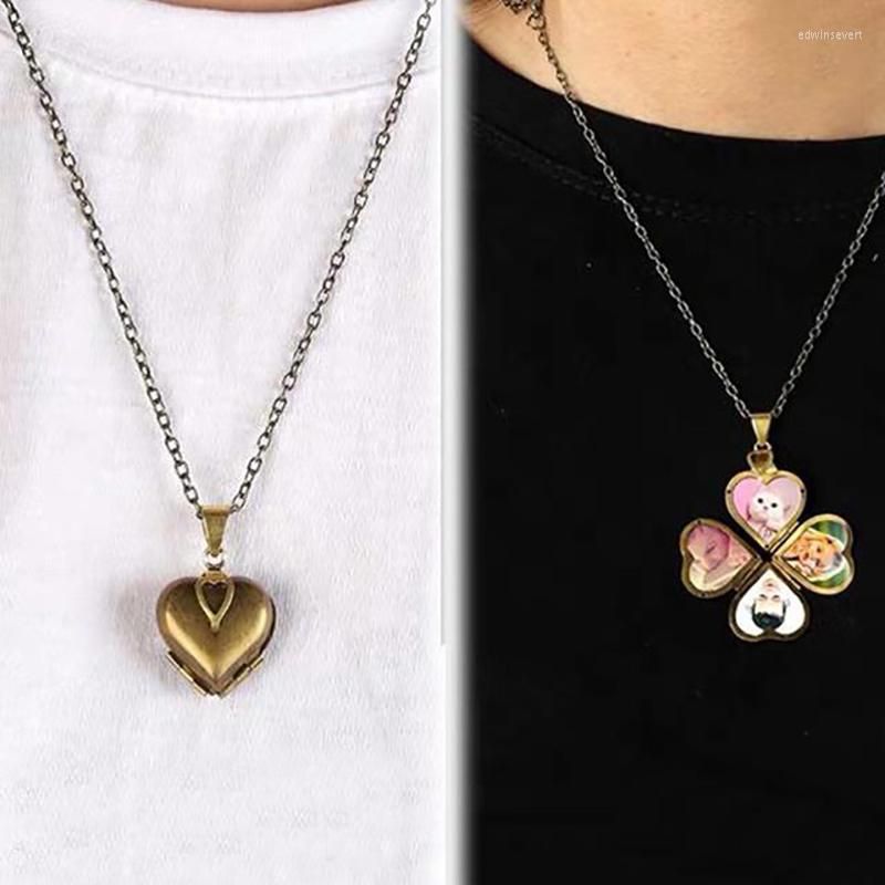 

Chains Diy Hand-made Jewelry Accessories Retro Three-dimensional Heart-like Four-leaf Clover Multilayer Po Box Frame Pendant