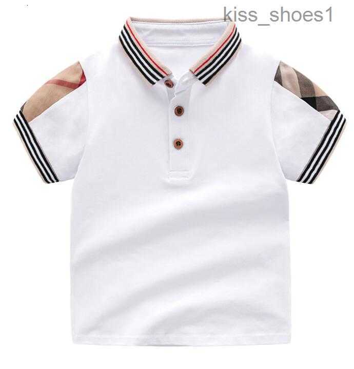 

2023 Retail Summer Baby Boys Girls T-shirts Cotton Kids Short Sleeve T Shirt High Quality Children Turn-down Collar Plaid T-shirt Kids Clothing, White